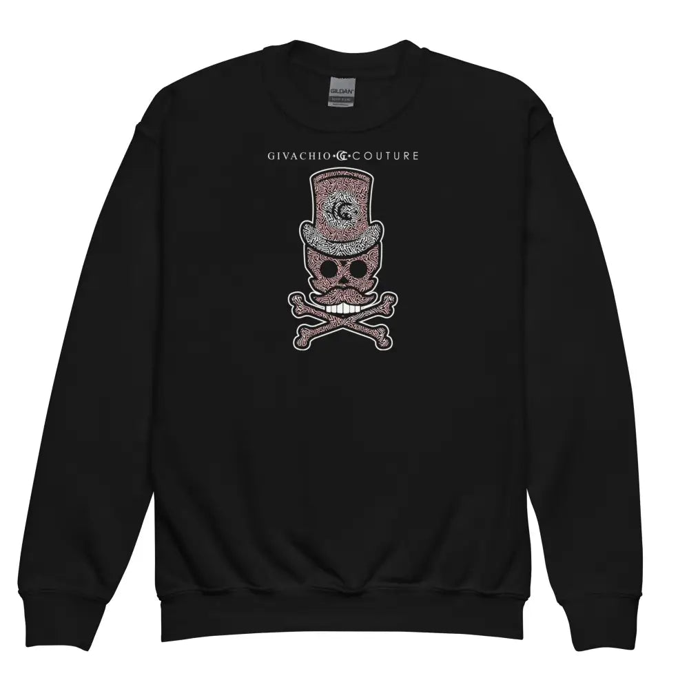 Bone Pink Skull Youth Sweatshirt - Black / XS