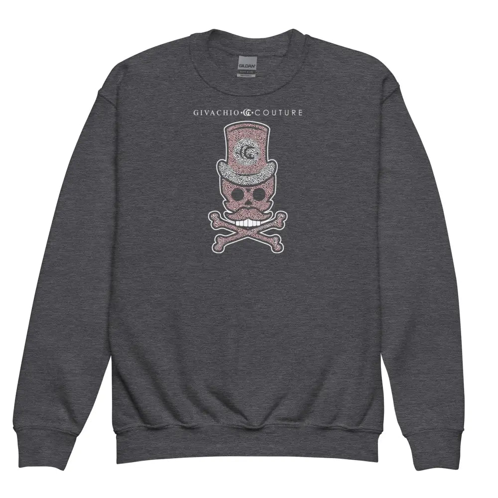Bone Pink Skull Youth Sweatshirt - Dark Heather / XS