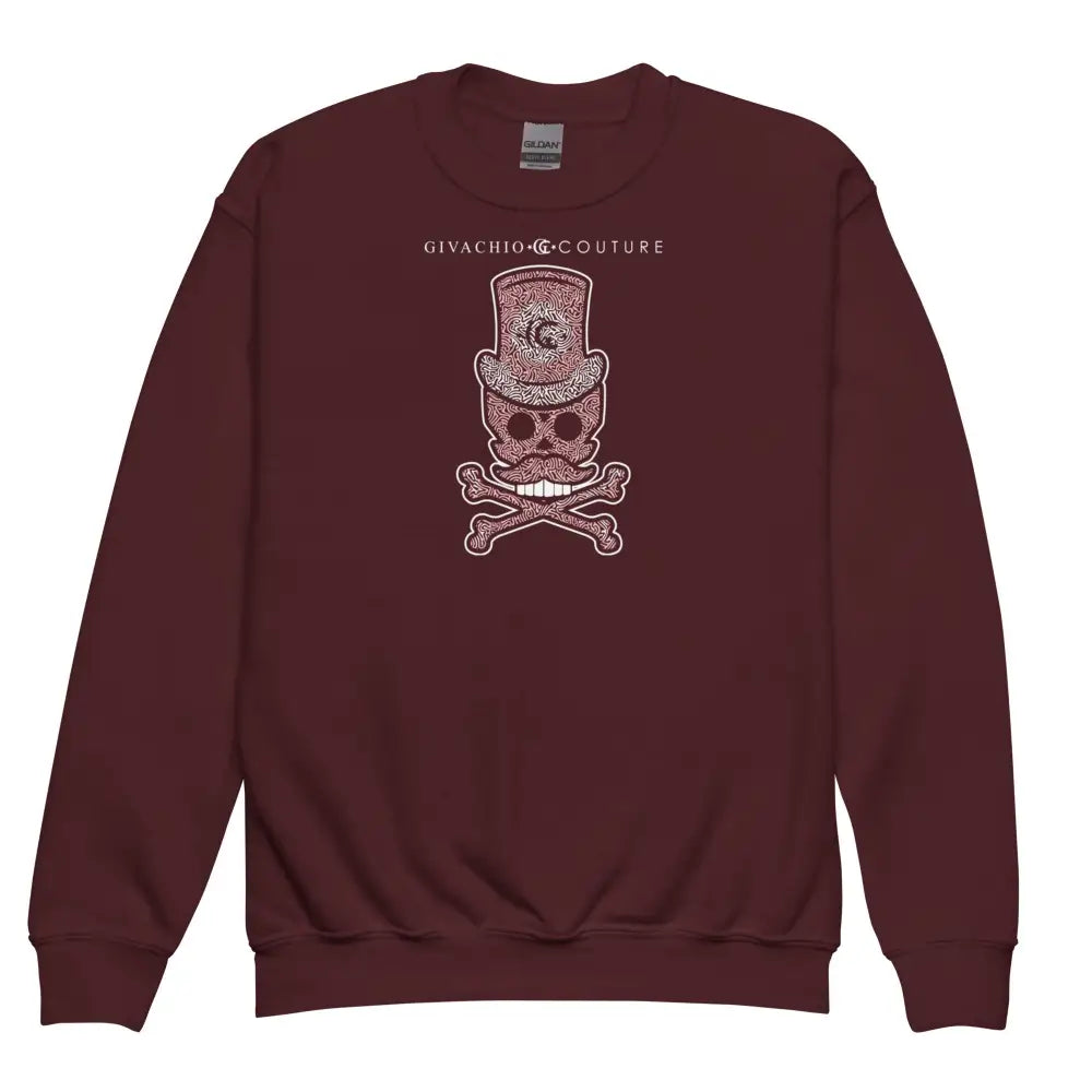 Bone Pink Skull Youth Sweatshirt - Maroon / XS