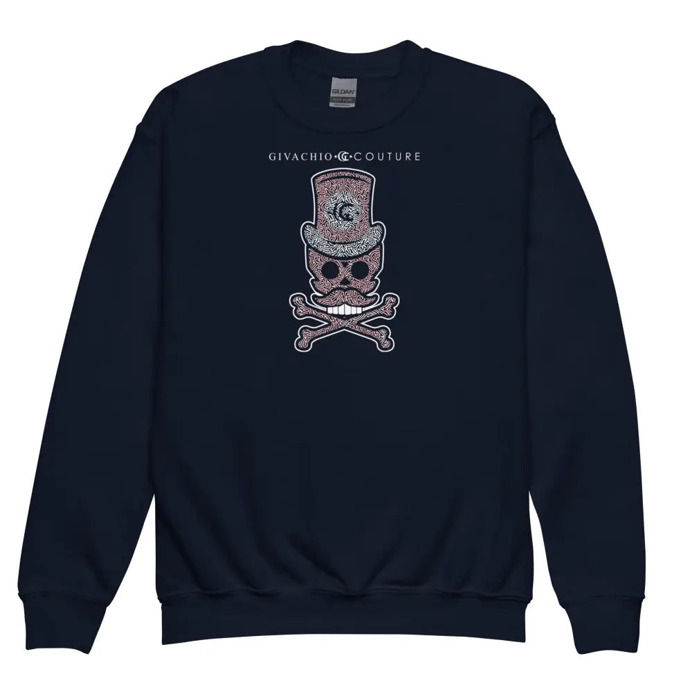 Bone Pink Skull Youth Sweatshirt - Navy / XS