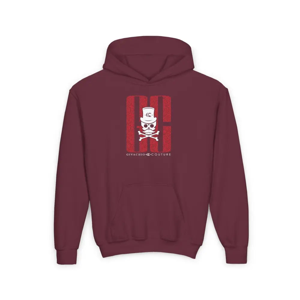 Ghost White Skull Youth Hoodie - S / Maroon - Kids clothes