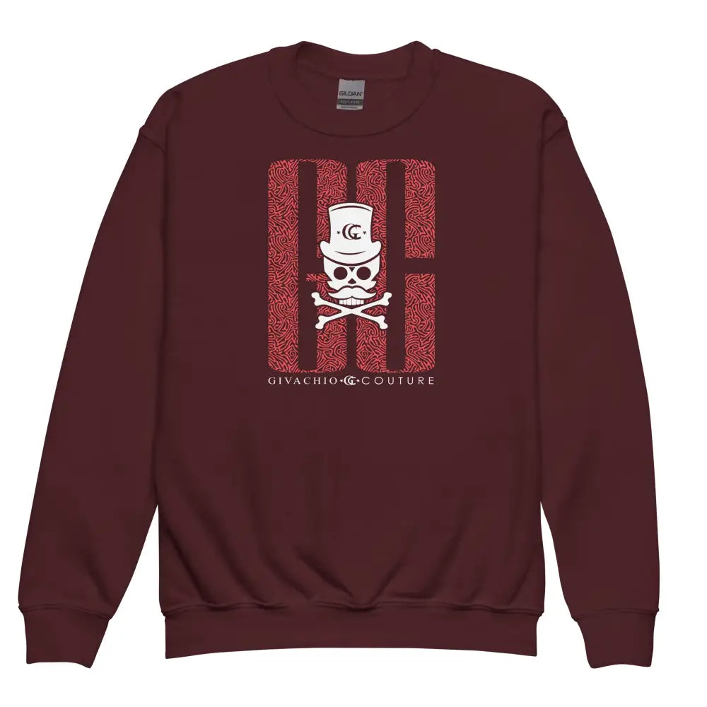 Ghost White Skull Youth Sweatshirt - Maroon / XS