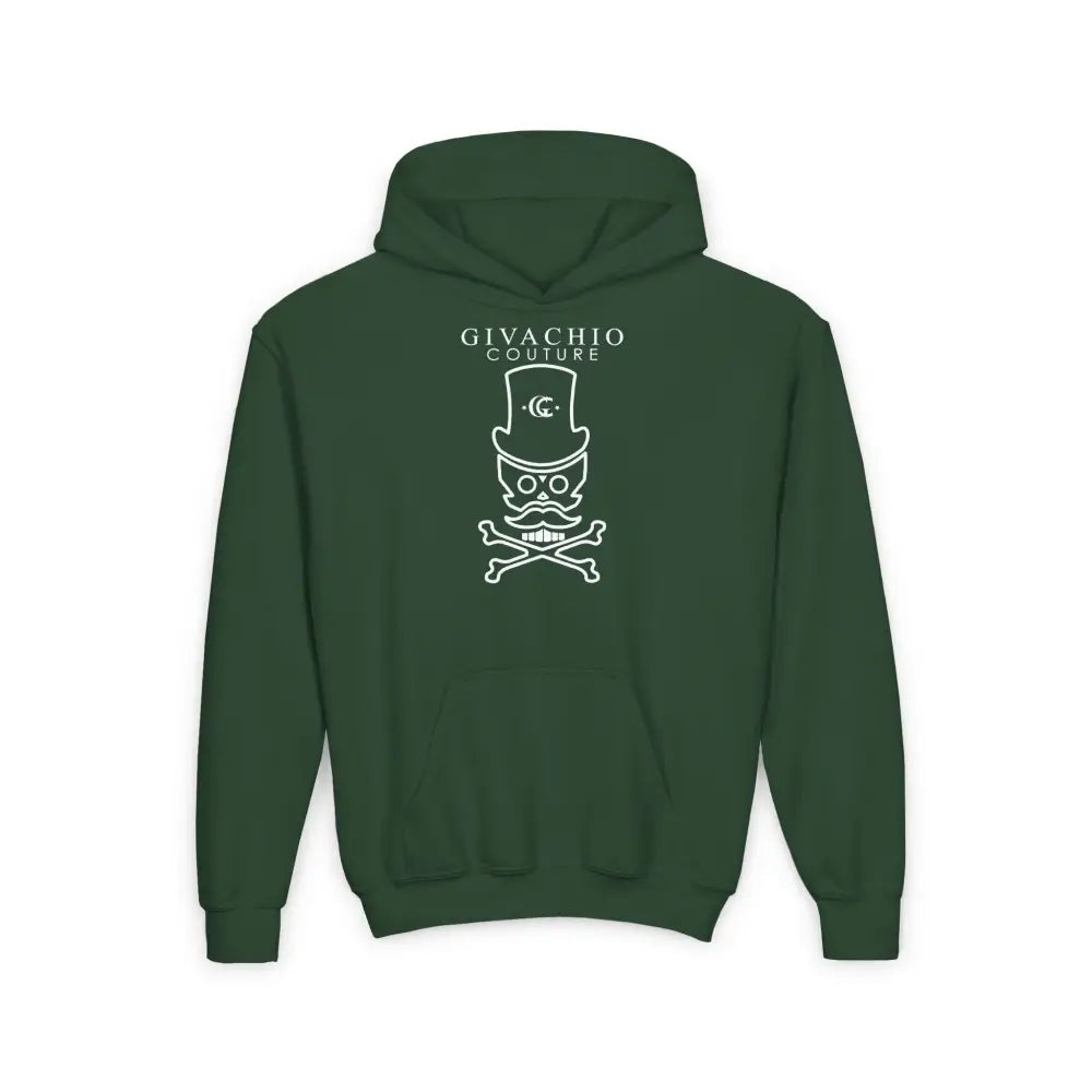 Mad White Skull Youth Hoodie - S / Forest Green - Kids clothes