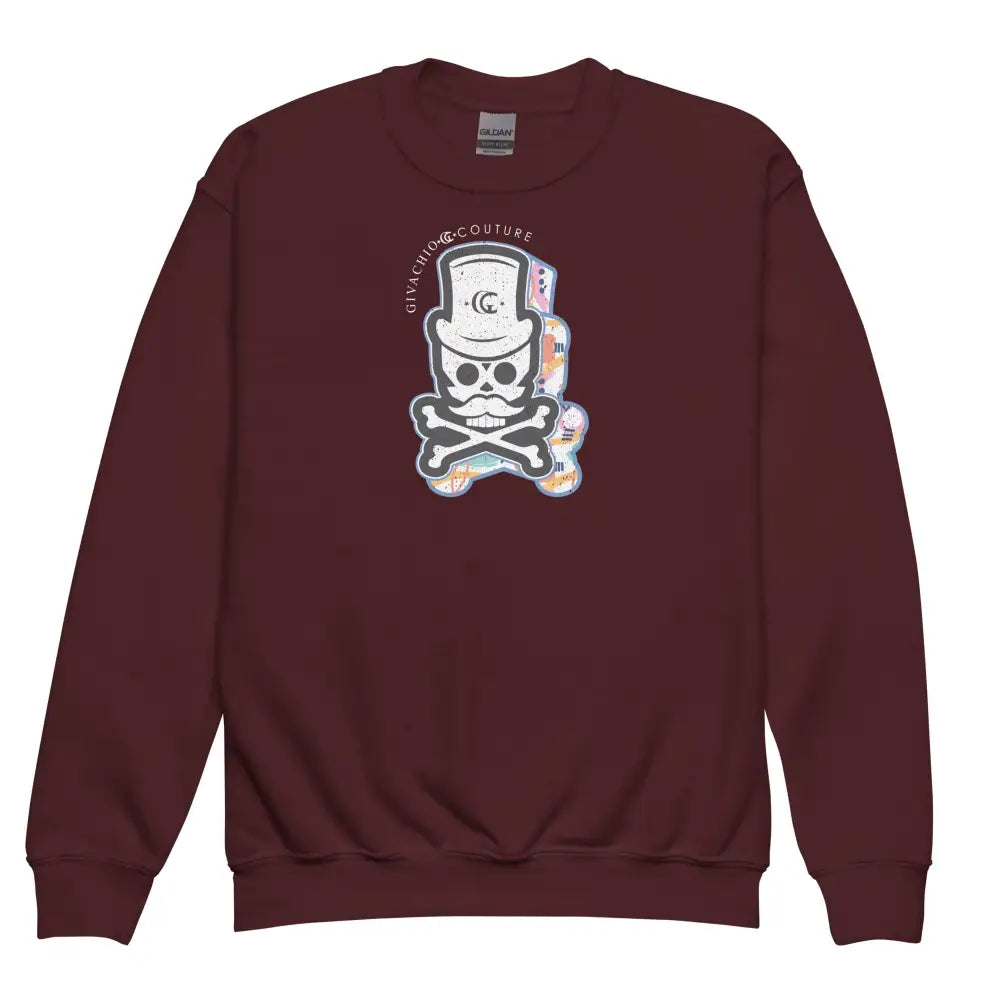 Patch Up Skull Youth Sweatshirt - Maroon / XS