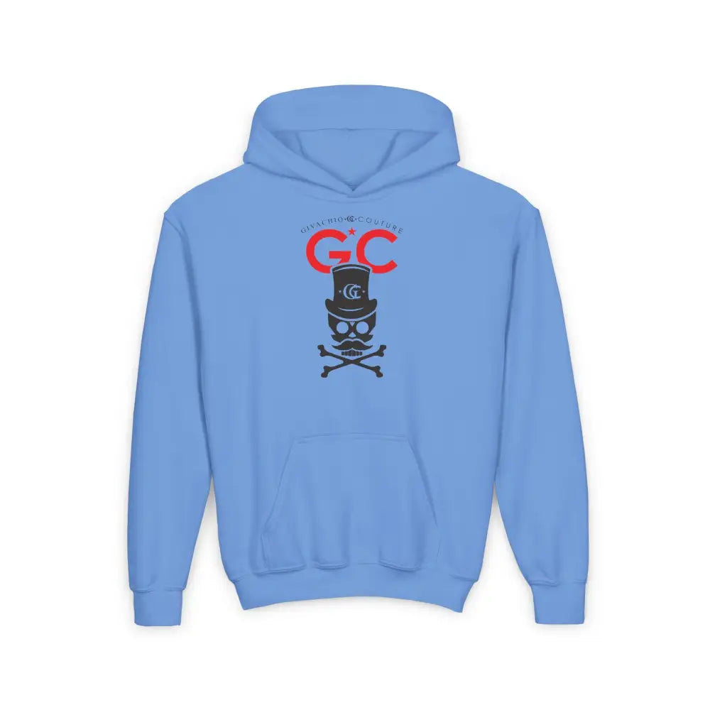 Royal Black Skull Youth Hoodie - S / Carolina Blue - Kids clothes