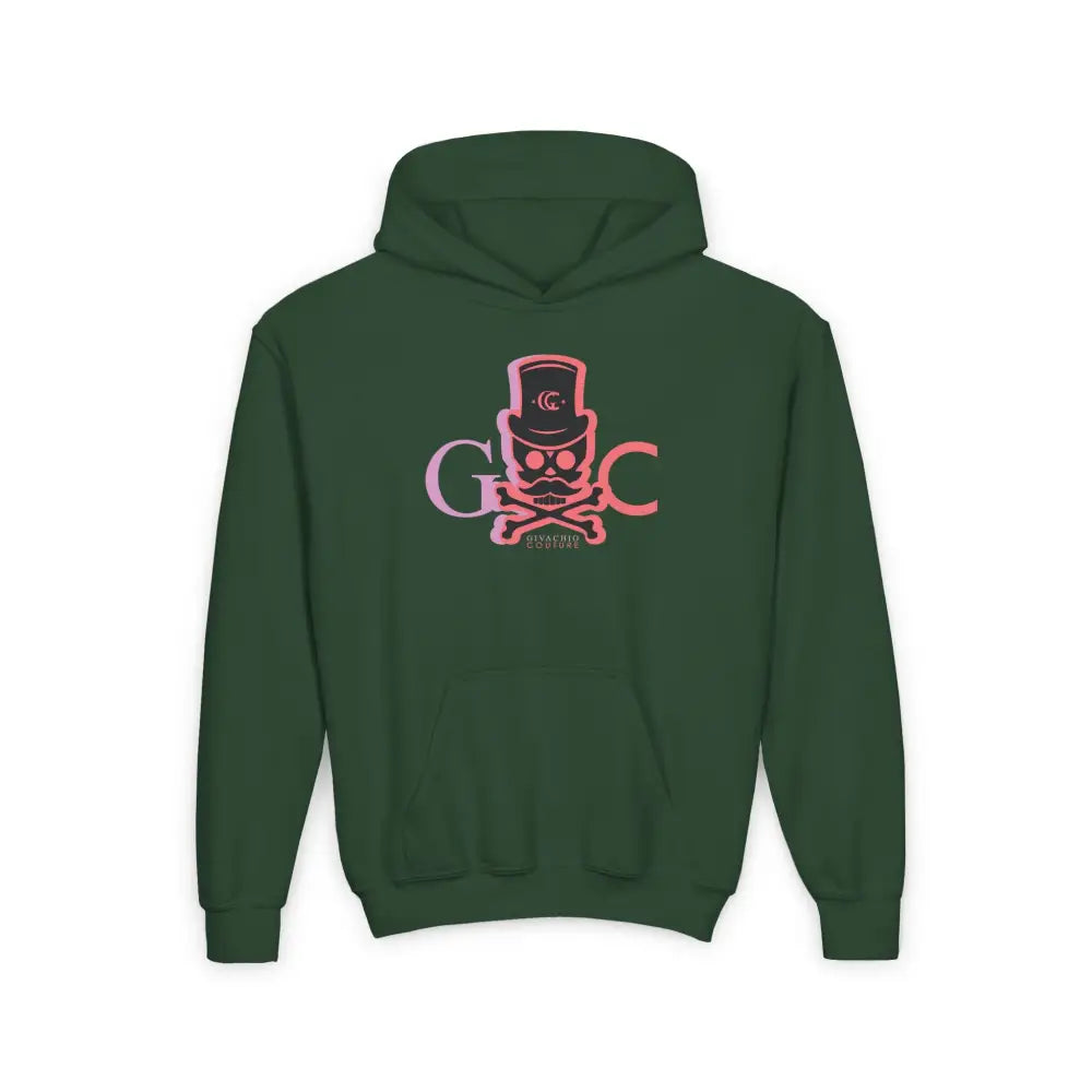 Skull Faded Youth Hoodie - S / Forest Green - Kids clothes