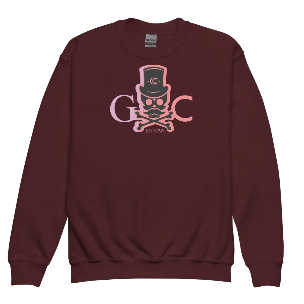 Skull Faded Youth Sweatshirt - Maroon / XS