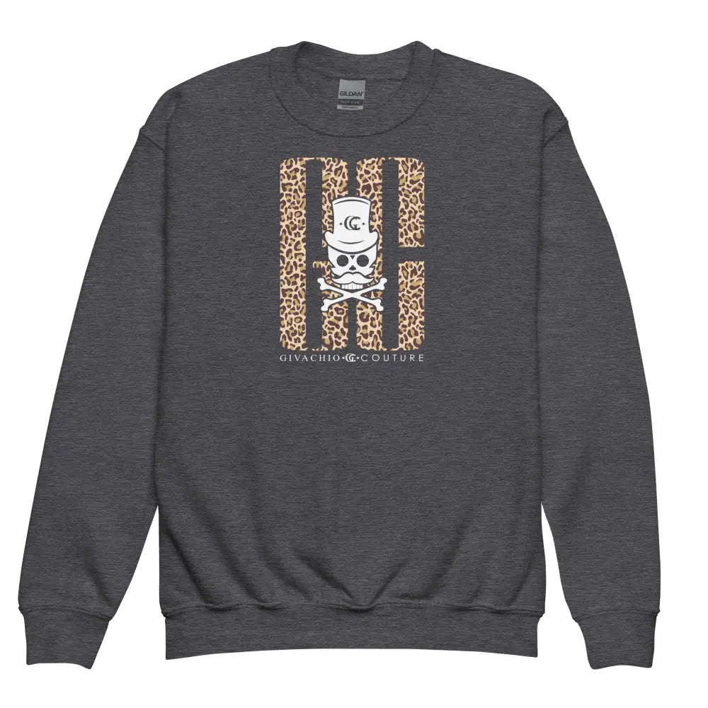 Skull Leopord Youth Sweatshirt - Dark Heather / XS