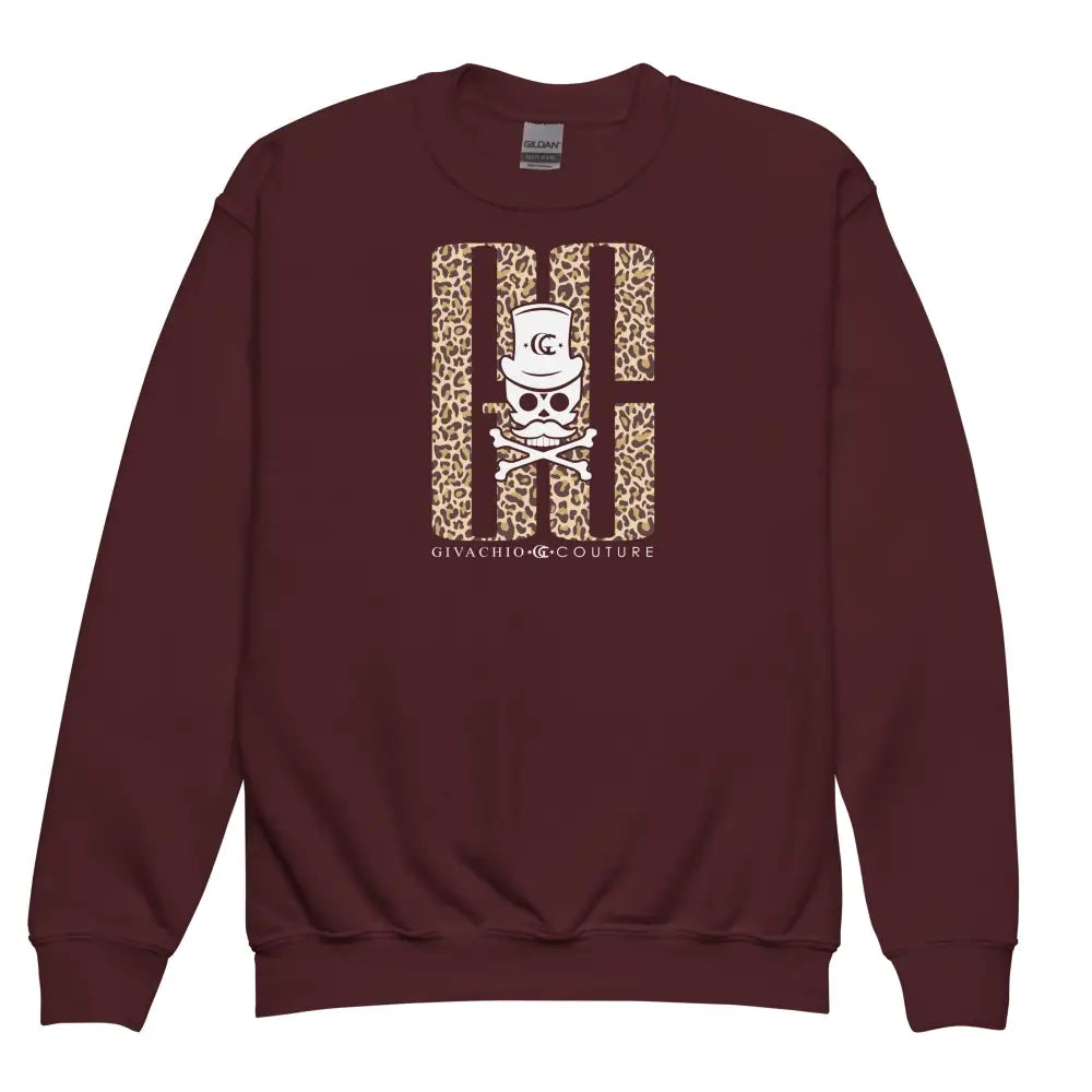 Skull Leopord Youth Sweatshirt - Maroon / XS