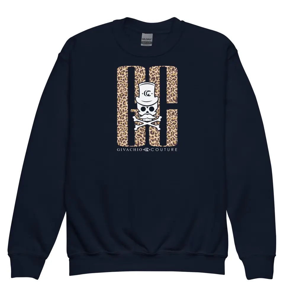 Skull Leopord Youth Sweatshirt - Navy / XS
